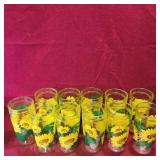 Set Of 11 Sunflower Pattern Glasses (Vintage)