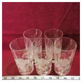 Set Of 5 Rose Pattern Drinking Glasses (Vintage)