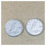 Lot Of 2 Silver 1953 Canadian 10 Cent Coins