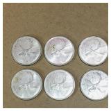 Lot Of 6 Silver 1968 Canadian 25 Cent Coins