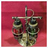 Pair Of Lantern Salt & Pepper Shakers & Holder