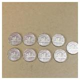 Lot Of 9 1962 Canadian 5 Cent Coins
