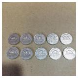 Lot Of 10 1950 Canadian 5 Cent Coins