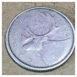 Silver 1960 Canadian 25 Cent Coin