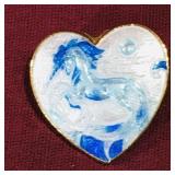 Enamelled Unicorn Heart Brooch