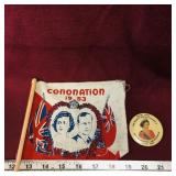Coronation 1953 Flag & 1984 NB Royal Visit Button