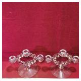 Pair Of Sunflower Pattern Glass Candleholders