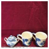 Blue Willow Sugar Dish & 2 Mugs (Vintage)