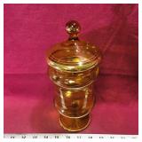 Amber Glass Covered Jar (Vintage)
