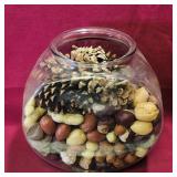 Glass Jar Filled With Decorative Acorns / Nuts