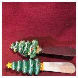 Pair Of Small Christmas Tree Cheese Knives