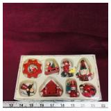 Set Of 8 Small Wooden Christmas Ornaments