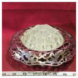 Glass Flower Frog & Silver-Plate Holder (Antique)