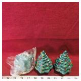 Set Of 3 Small Ceramic Christmas Tree Decorations