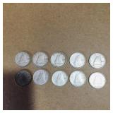 Lot Of 10 Silver Assorted Canadian 10 Cent Coins