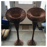 Pair Of Large Tulip Wicker Planters (Vintage)