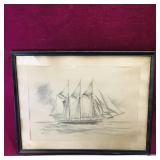 Framed Vas. F. Murray Nautical Art Sketch