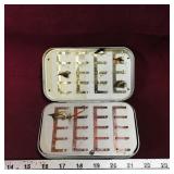 Metal Case With A Few Fishing Flies (Vintage)