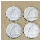 Lot Of 4 Silver 1951 Canadian 10 Cent Coins