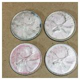 Lot Of 4 Silver 1965 Canadian 25 Cent Coins