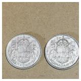 Lot Of 2 Silver 1953 Canadian 50 Cent Coins