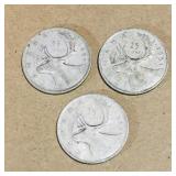 Lot Of 3 Silver 1951 Canadian 25 Cent Coins