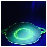 Handled Uranium Glass Plate (Vintage)