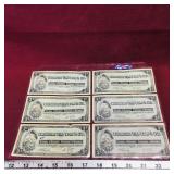 Lot Of 6 Canadian Tire 3 Cent Paper Money Bills