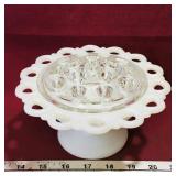 Glass Flower Frog & Milk Glass Holder (Antique)