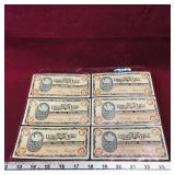 Lot Of 6 Canadian Tire 10 Cent Paper Money Bills