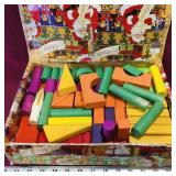 Box Of Painted Wooden Toys / Blocks (Vintage)