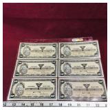 Lot Of 6 Canadian Tire 50 Cent Paper Money Bills