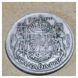 Silver 1942 Canadian 50 Cent Coin