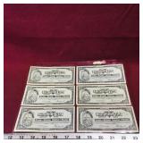 Lot Of 6 Canadian Tire $1 Paper Money Bills
