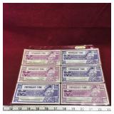 Lot Of 6 Canadian Tire 25 Cent Paper Money Bills