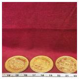 Set Of 3 Decorative World Coin Coasters (Vintage)