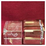 Lot Of 2 Glass Paperweight Cubes (Vintage)
