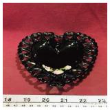 Black Glass Heart Dish (Vintage)