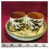 Signed Pottery Bowl & Cups (Vintage)