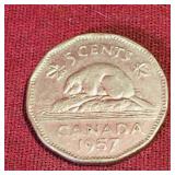 1957 Canadian 5 Cent Coin