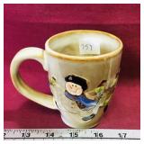 Painted Pottery Frosty Snowmen Mug (Vintage)