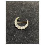 Vintage Sterling Silver Cresent Moon Brooch
