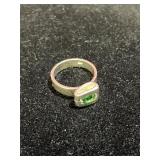 Sterling Silver Womans Ring with Green Stone Size7