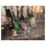 Gardening Stand, Pots, Miracle Grow, Fence and