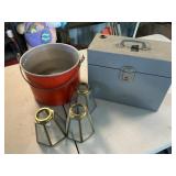 Metal Pail, Glass Lamp Shades, File Holder