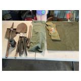 Fox Hole Shovels, Military Duffles, Stakes