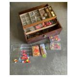 Vintage Wood Tackle Box and Contents