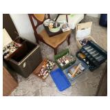 Sewing Bench, Assorted Sewing Items, Containers