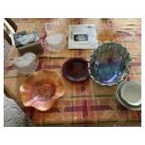 Carnival Glassware, Heart Dishes, Saucers, Blue