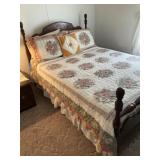 Double Bed w/Wood Headboard, Mattress, Sheets